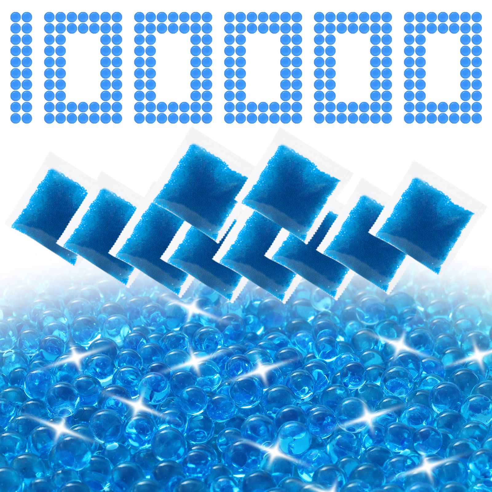 Blue gel beads and foam filters on a white background with '100% Pure' text.