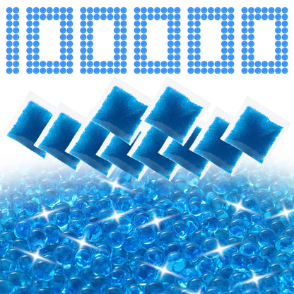 Blue gel beads and foam filters on a white background with '100% Pure' text.