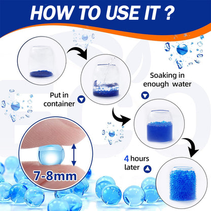 Instructions on how to use blue gel beads with text and diagrams.